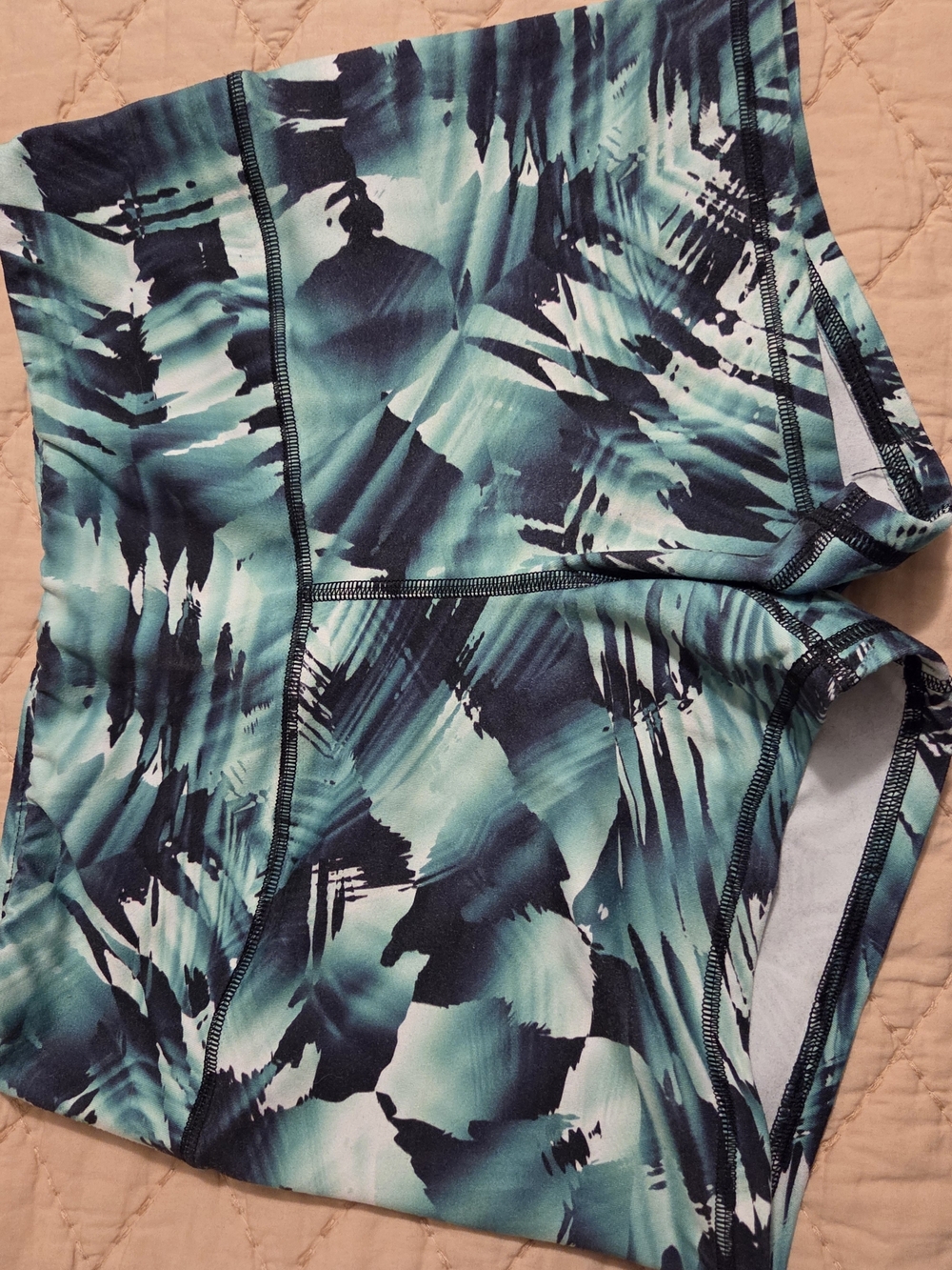 Fleo Women’s Athletic Shorts in Teal and Black Abstract Print